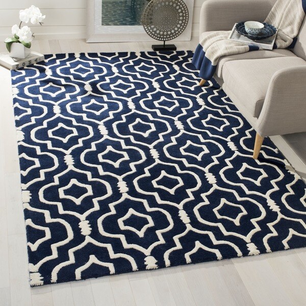 Safavieh Handmade Moroccan Chatham Dark Blue/ Ivory Wool Rug - 8'9 x 12'