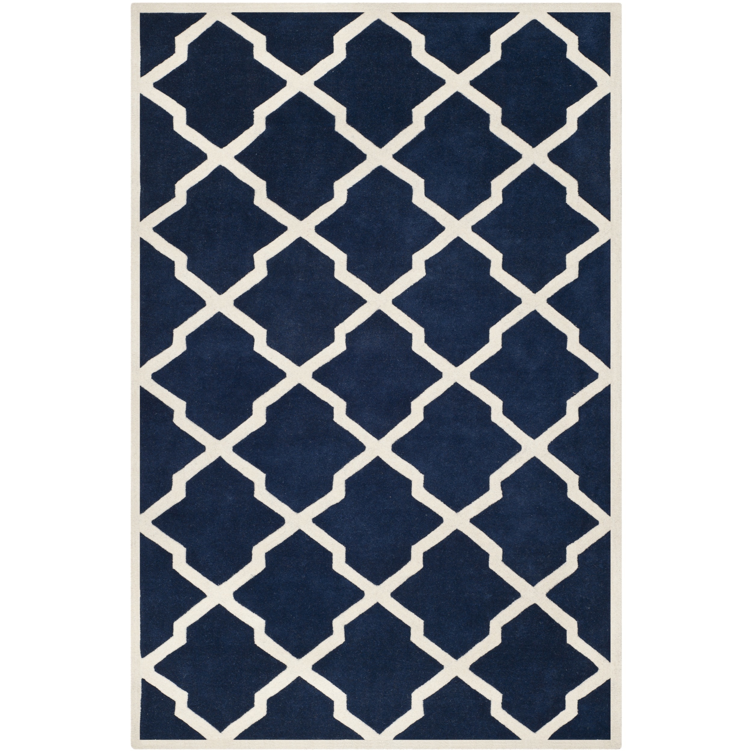 Safavieh Handmade Moroccan Chatham Geometric pattern Dark Blue/ Ivory Wool Rug (5 X 8)