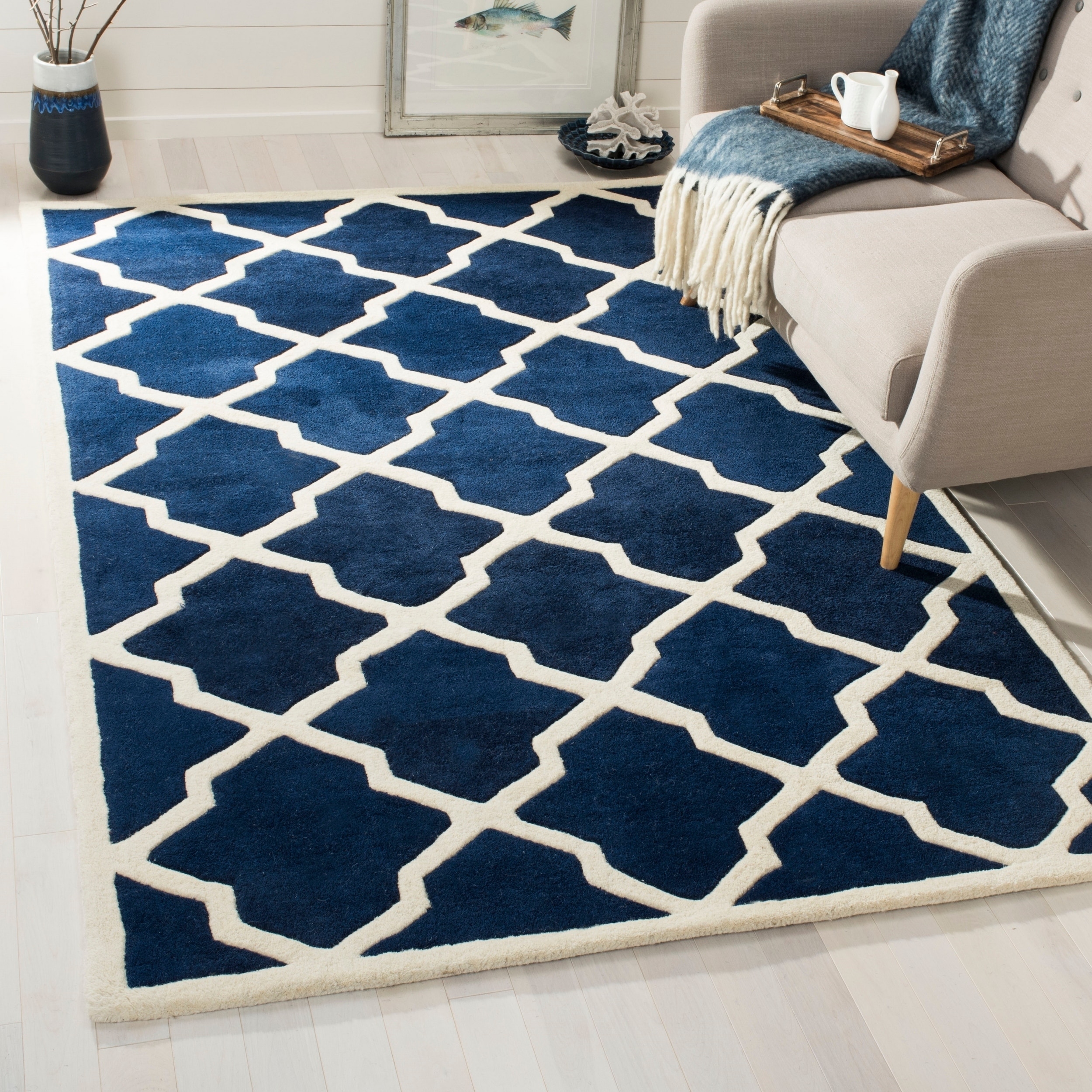 Safavieh Handmade Moroccan Chatham Dark Blue/ Ivory Wool Rug (6 X 9)