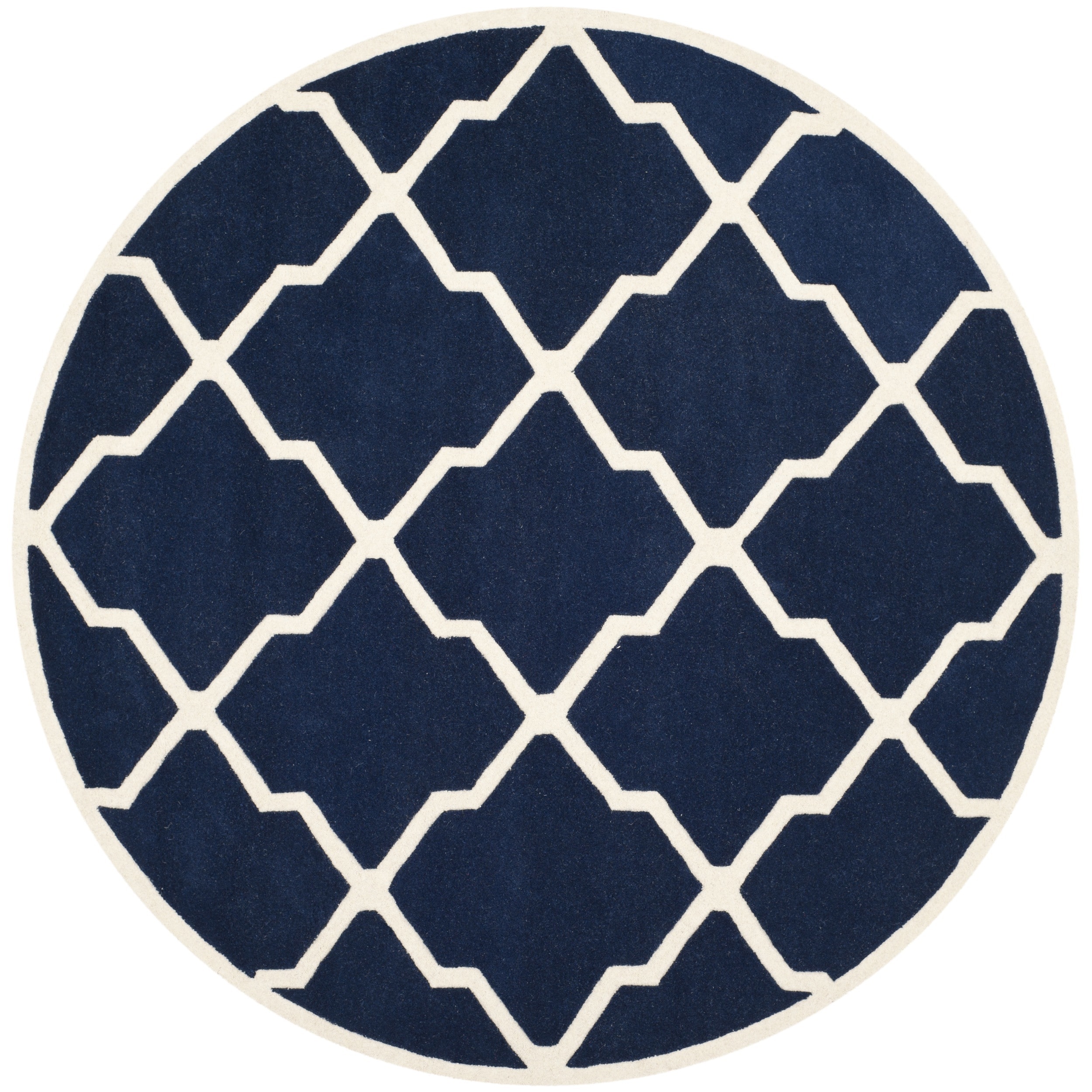 Safavieh Handmade Moroccan Chatham Dark Blue/ Ivory Wool Rug (7 Round)