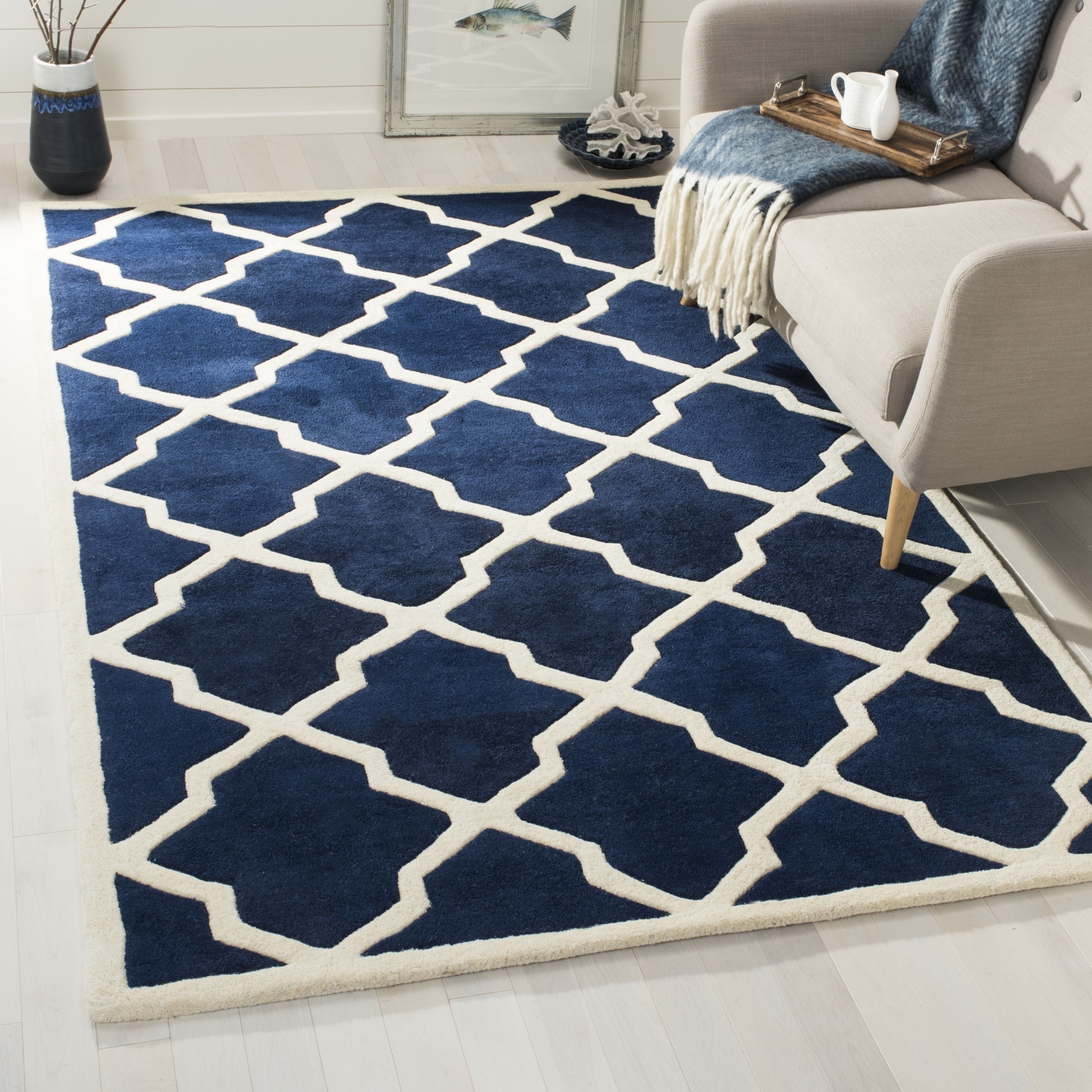 Safavieh Handmade Moroccan Chatham Dark Blue/ Ivory Wool Rug (9 Square)