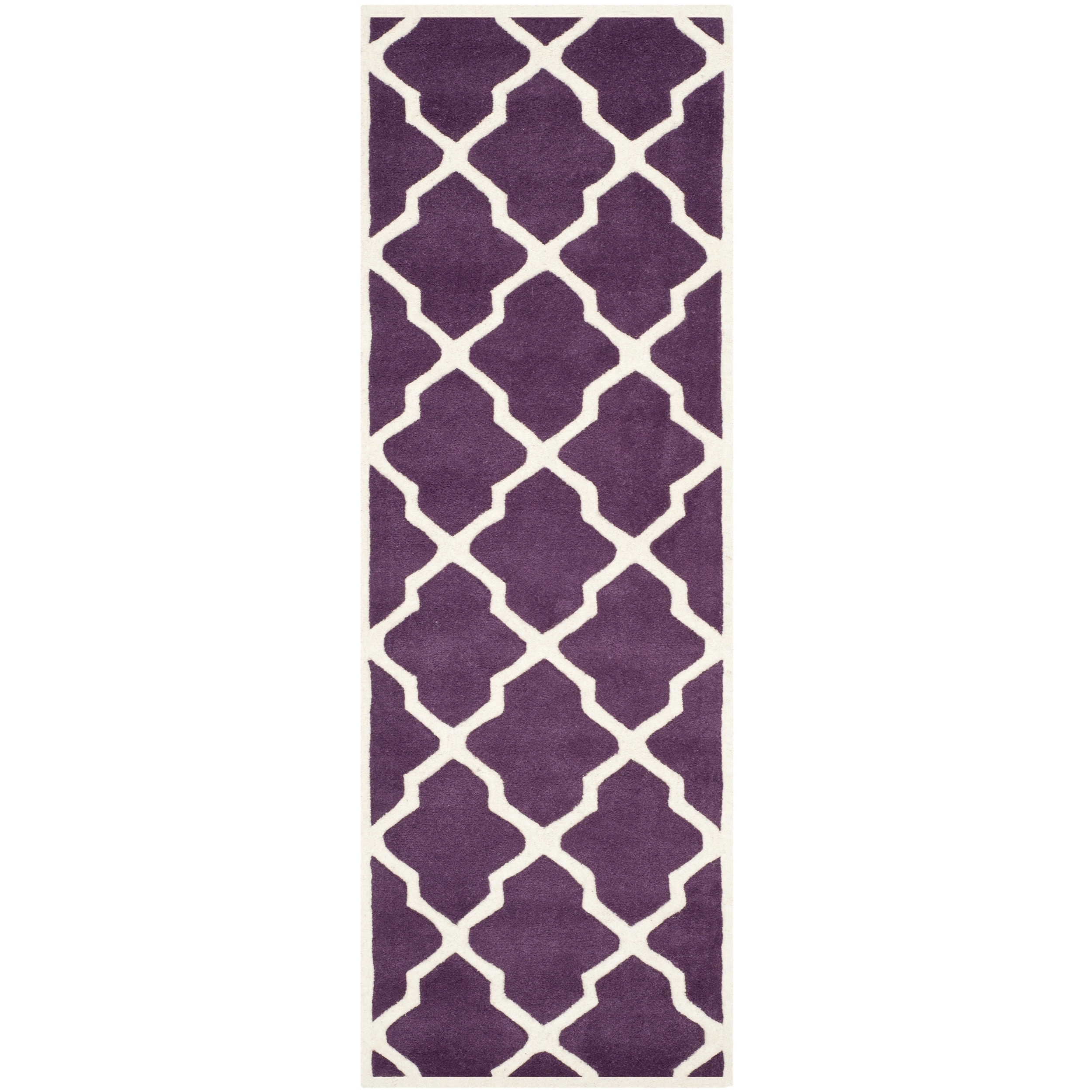 Safavieh Handmade Moroccan Chatham Purple/ Ivory Wool Runner Rug (23 X 11)