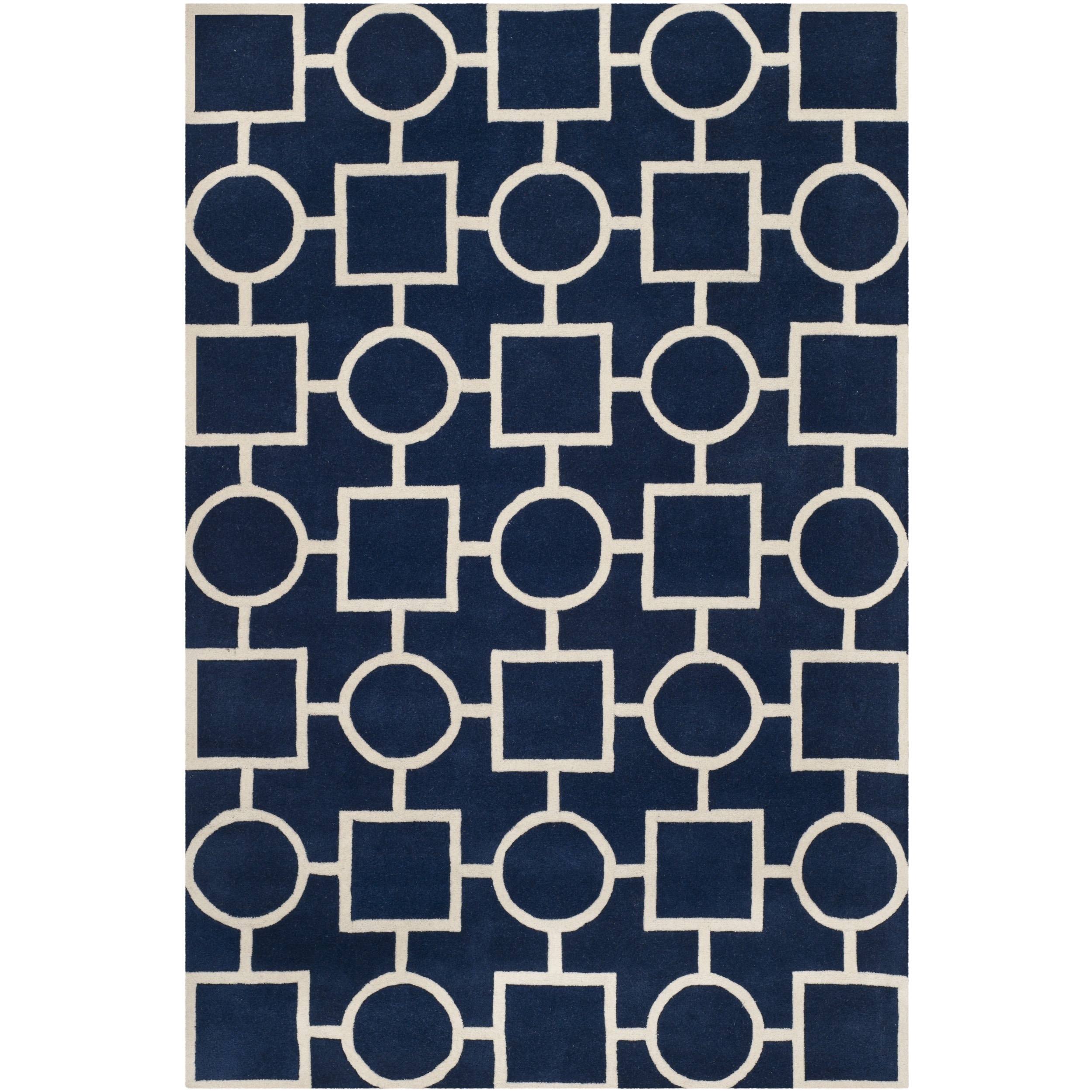 Safavieh Handmade Moroccan Chatham Squares and circles Dark Blue/ Ivory Wool Rug (5 X 8)