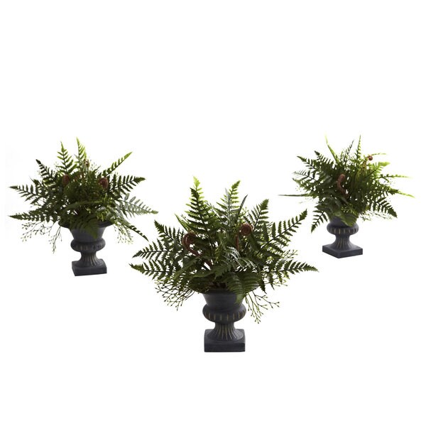 Mixed Fern Bush and Urn Set (Set of 3)