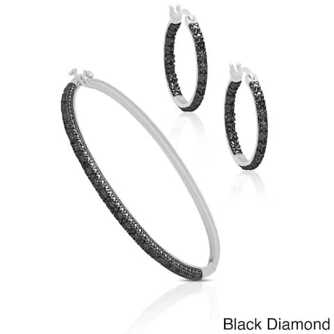 Finesque Sterling Silver 1/4ct TDW Diamond Bangle and Hoops Set