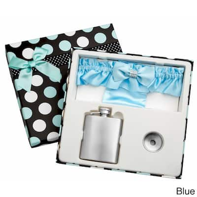 Top Shelf 3-Ounce Blue Garter Belt Flask for Weddings with Gift Box