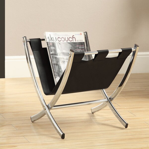 Shop Black Leather Look/ Chrome Metal Magazine Rack - Free ...