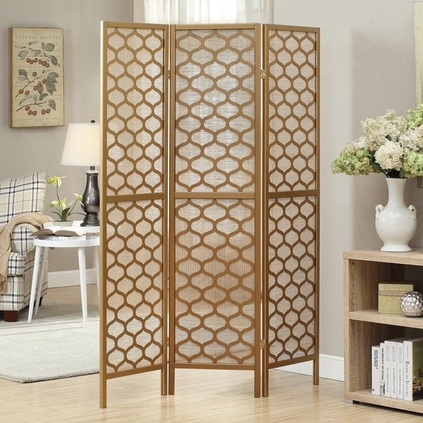 Gold Frame 3-panel 'Lantern Design' Folding Screen