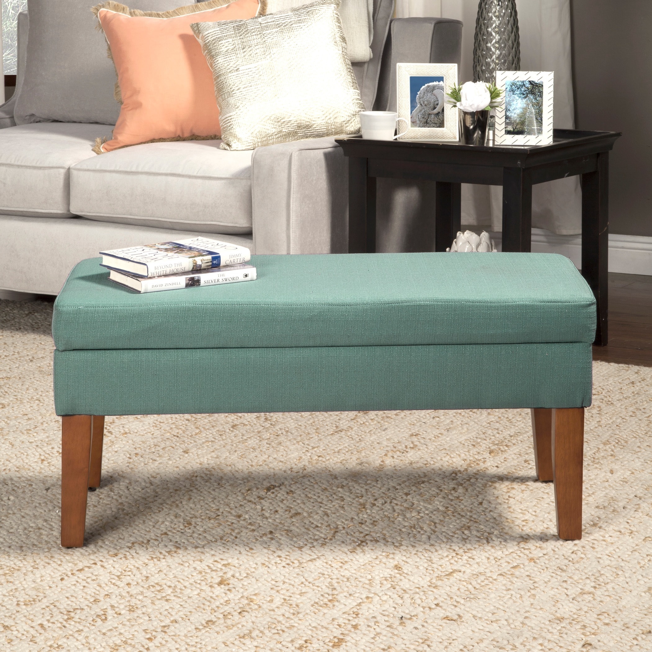 Textured Aqua Storage Bench