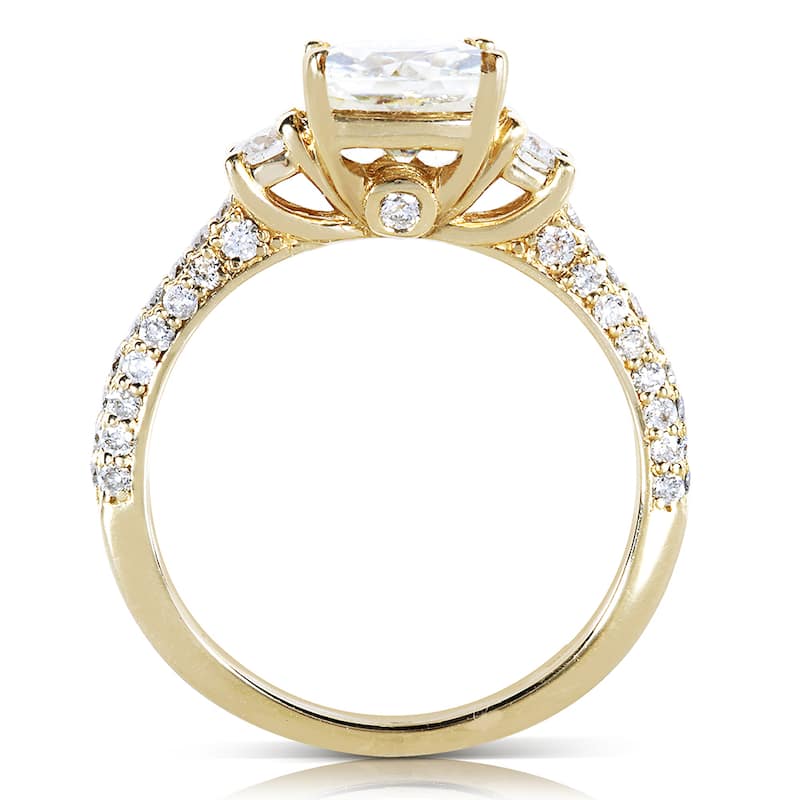 Annello by Kobelli 14k Gold 1 2/5ct TGW Round-cut Moissanite and Diamond Three Stone Pave Engagement Ring