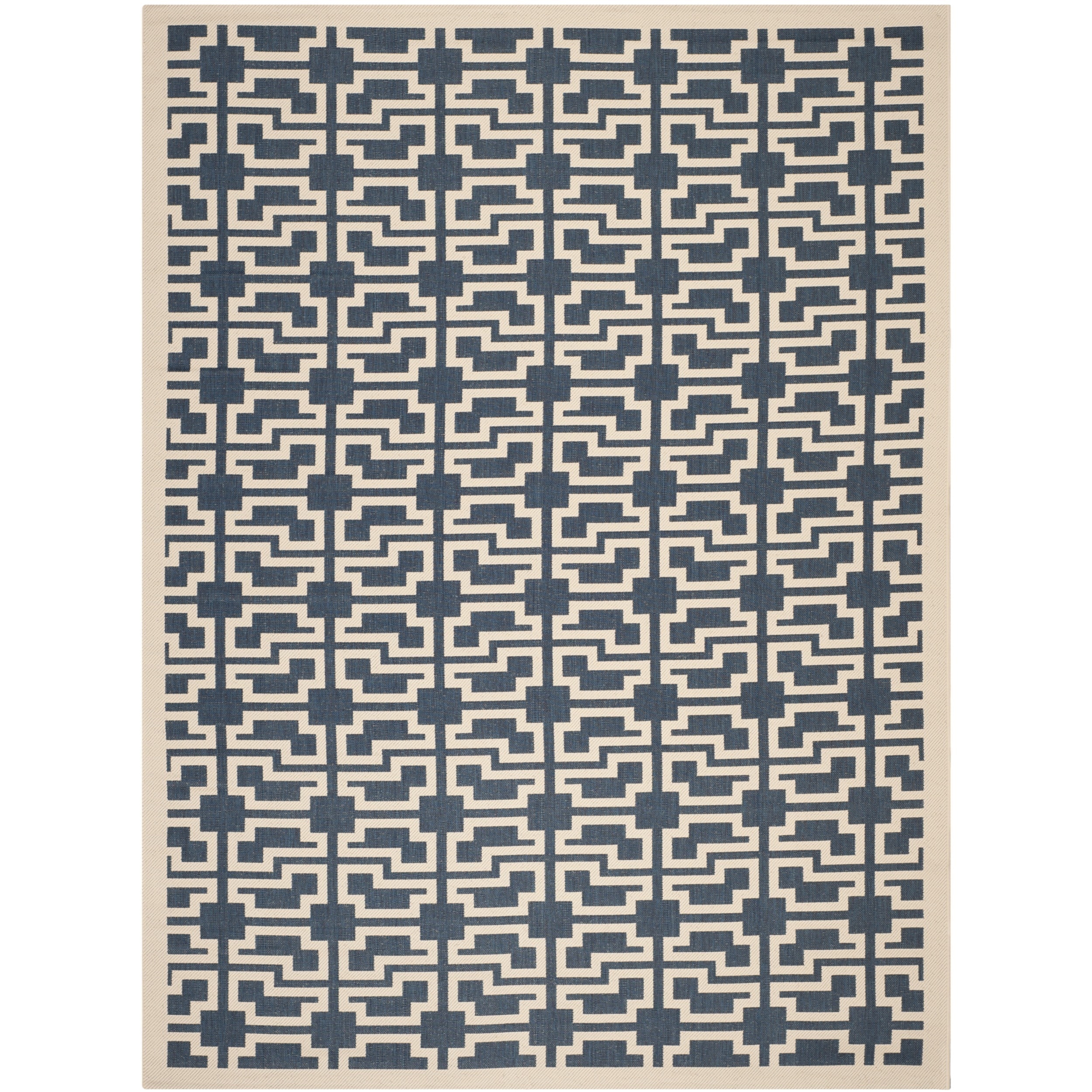 Safavieh Contemporary Indoor/ Outdoor Courtyard Navy/ Beige Rug (8 X 11)