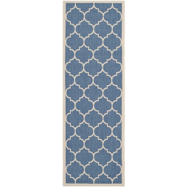 Safavieh Indoor/ Outdoor Courtyard Geometric pattern Blue/ Beige Rug