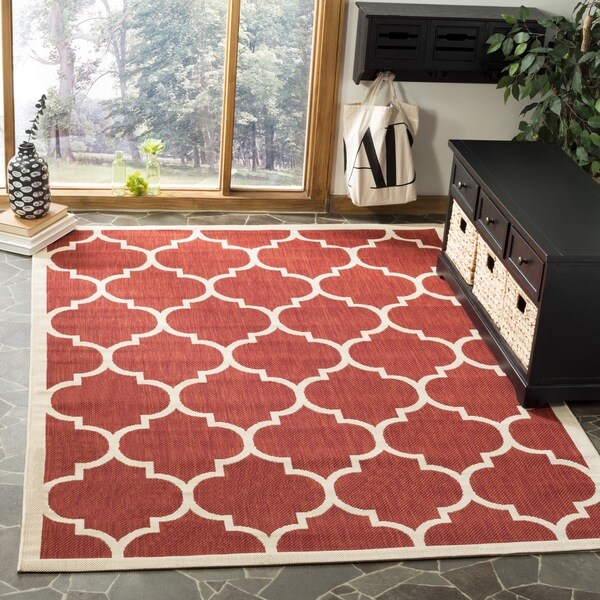Safavieh Courtyard Moroccan Pattern Red/ Bone Indoor/ Outdoor Rug - 9' x 12'
