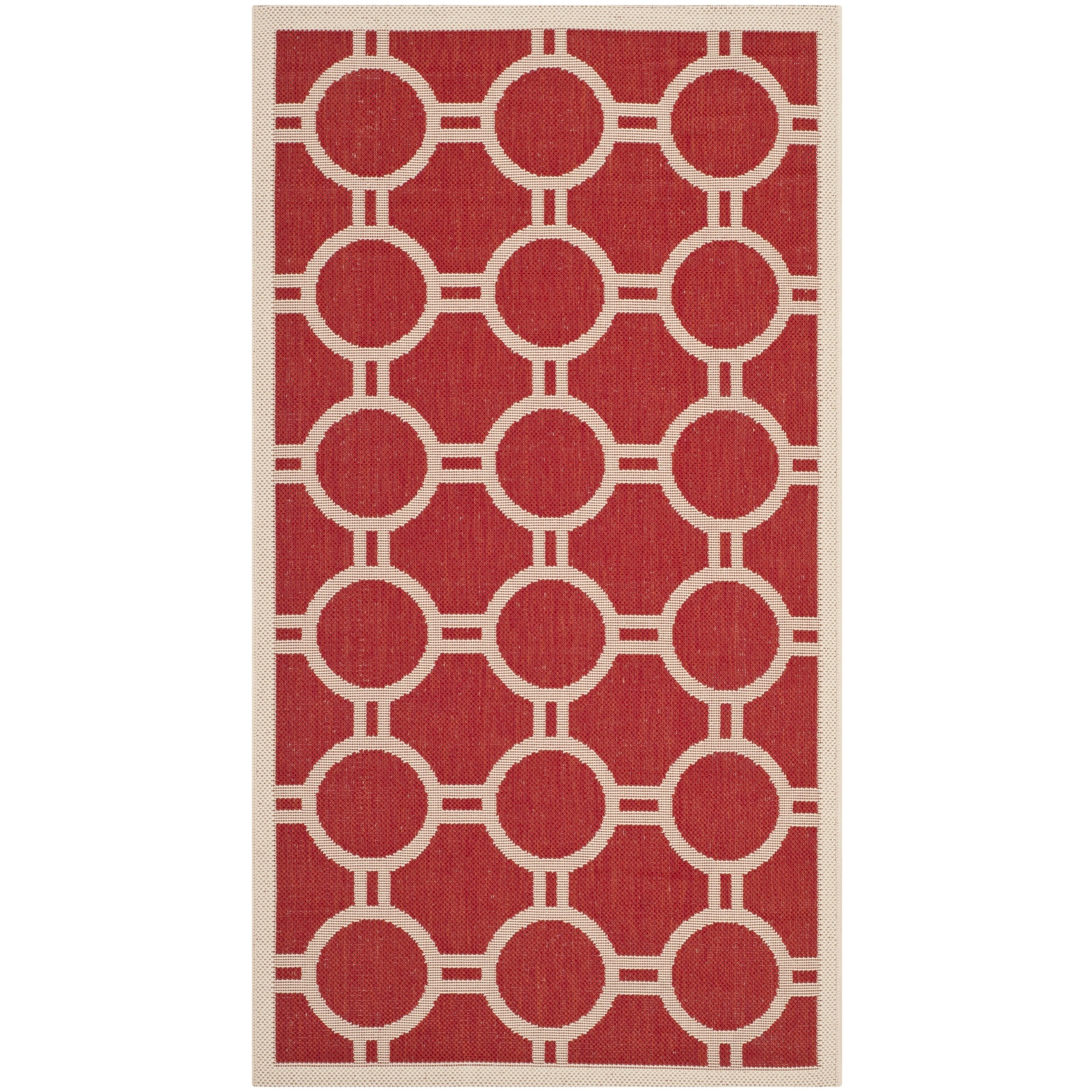 Safavieh Indoor/ Outdoor Courtyard Geometric pattern Red/ Bone Rug (27 X 5)