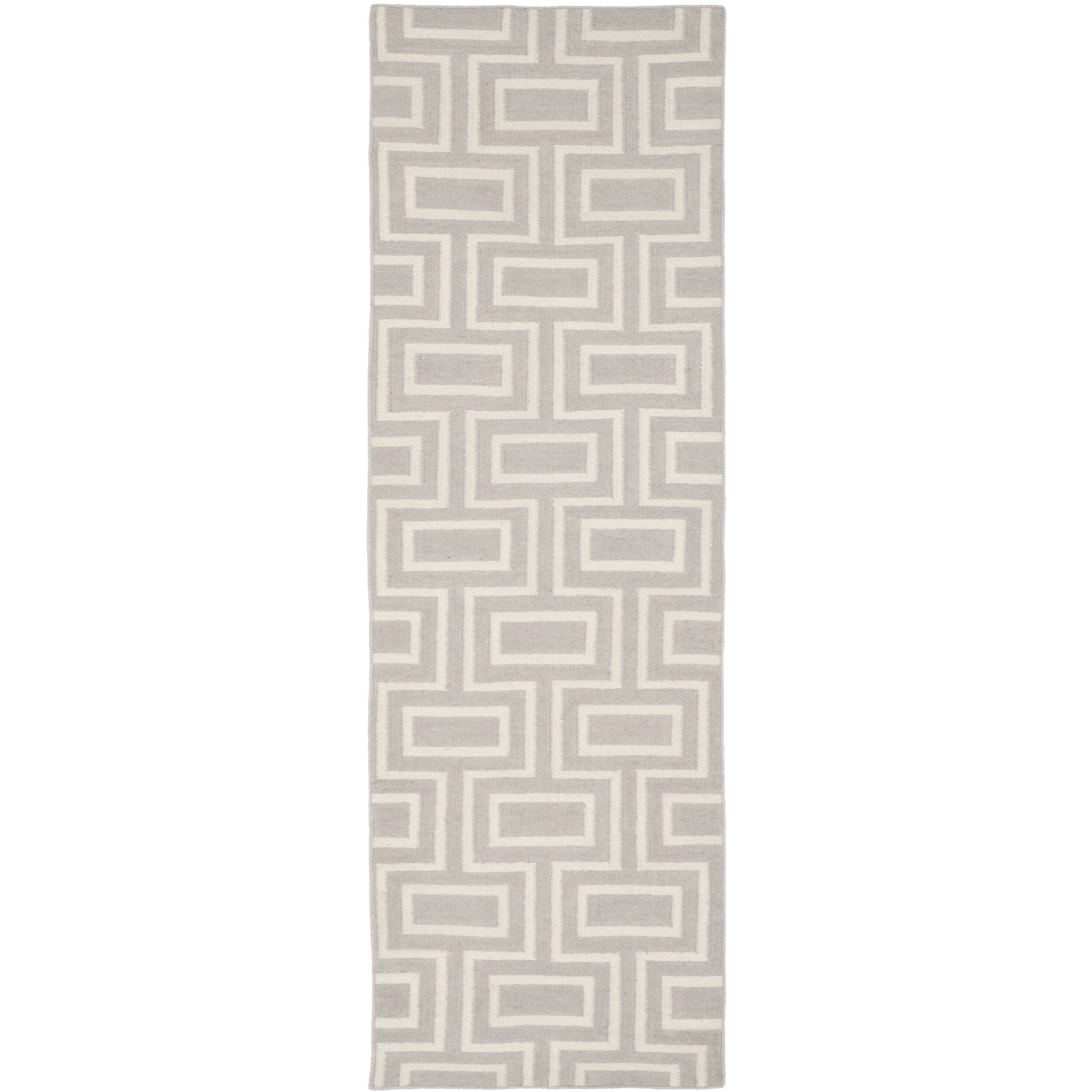 Safavieh Handwoven Geometric Moroccan Dhurrie Gray/ Ivory Wool Rug (26 X 6)