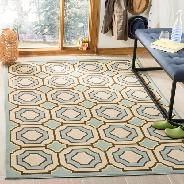 Shop Safavieh Hampton Indoor/ Outdoor Stain Resistant Light Blue/ Ivory