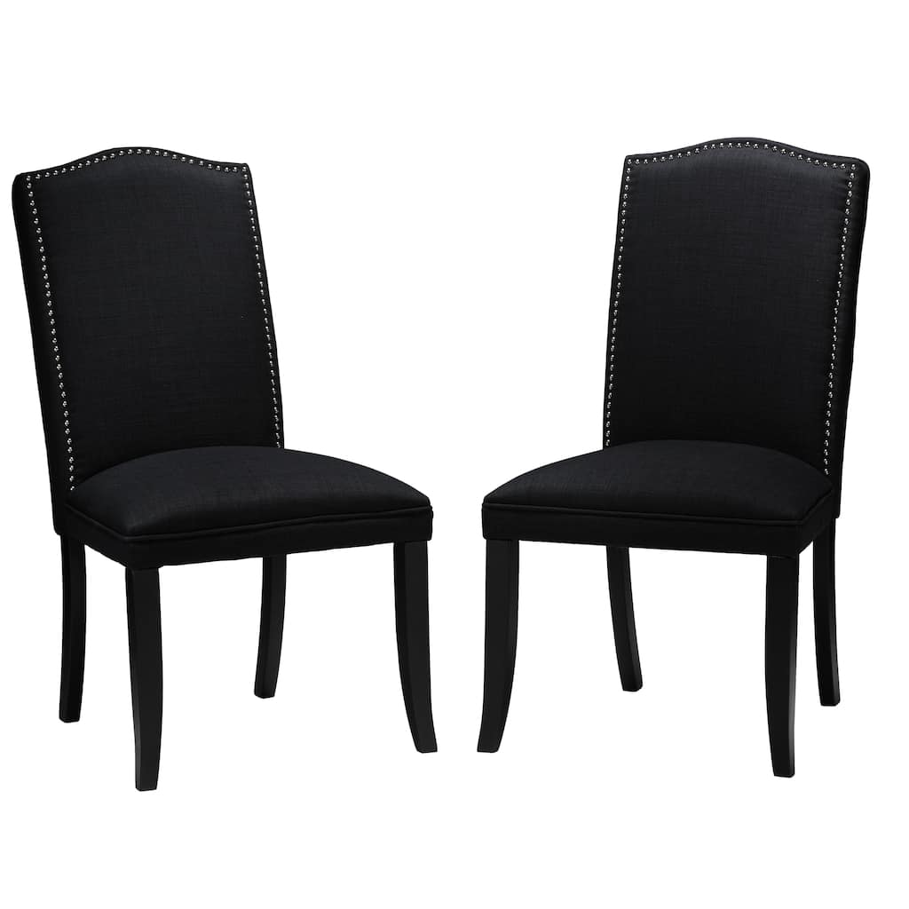 Cortesi Home Black Linen Camelback Dining Chairs (Set of 2)