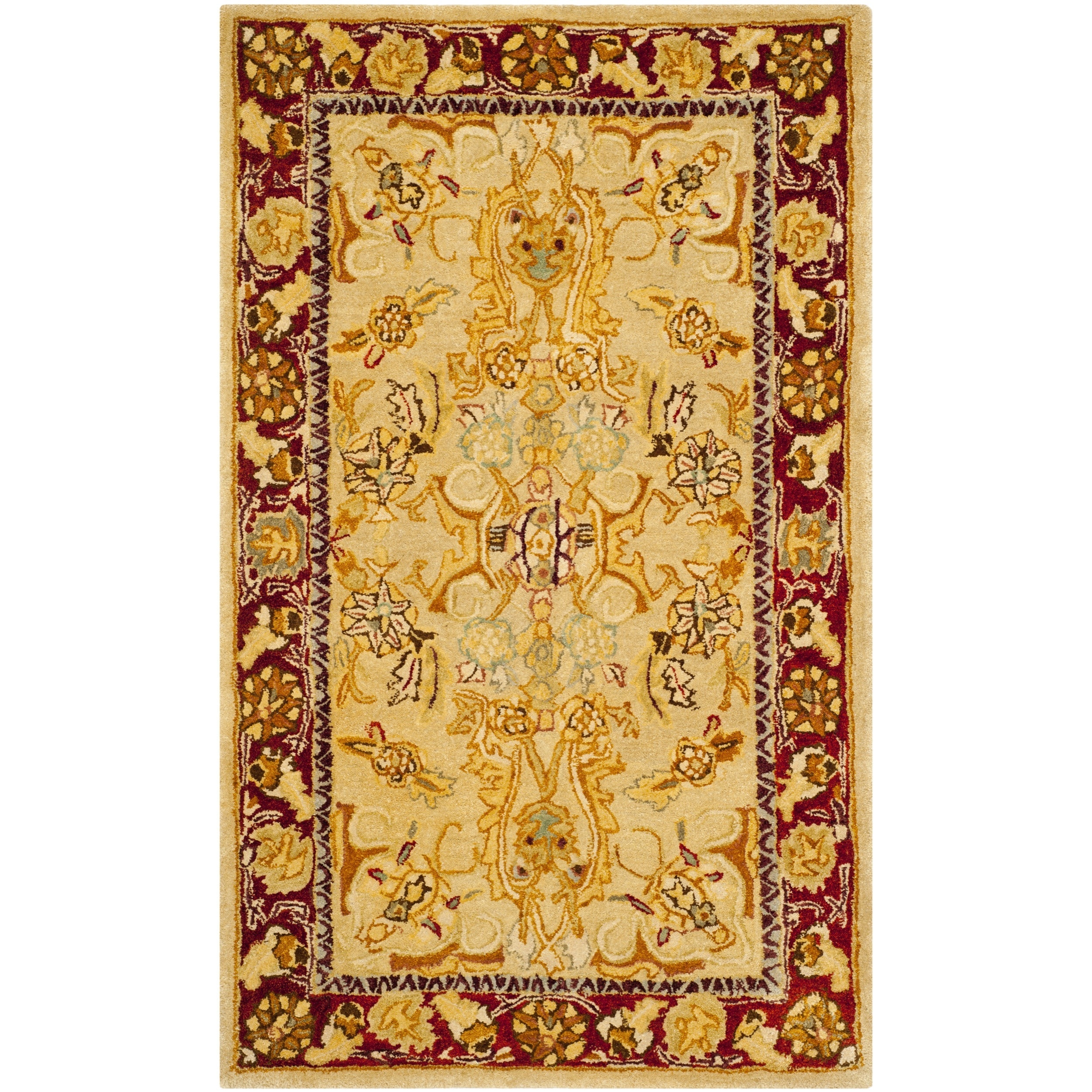 Safavieh Handmade Taj Mahal Beige/ Red Wool Rug (3 X 5)