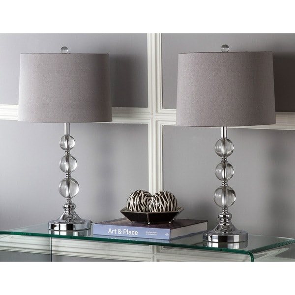 Shop Safavieh Lighting Keeva Grey Shade and Clear Crystal Ball 27-inch Table Lamp (Set of 2 ...