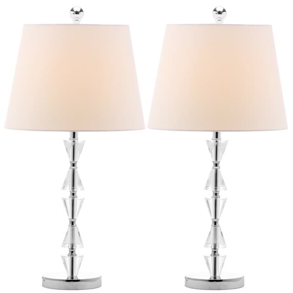 Safavieh Indoor 1 light Deco White Shade Prisms Crystal Table Lamp (Set of 2) Safavieh Lamp Sets