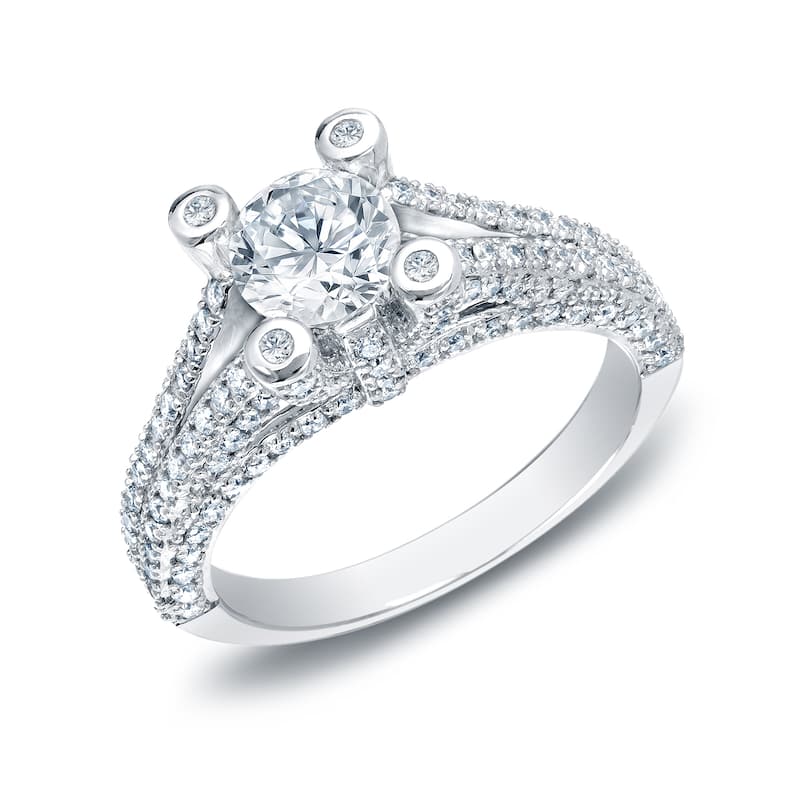 Auriya Unique 2 carat TW Round Pave Diamond Engagement Ring 14k Gold Certified - 7.5