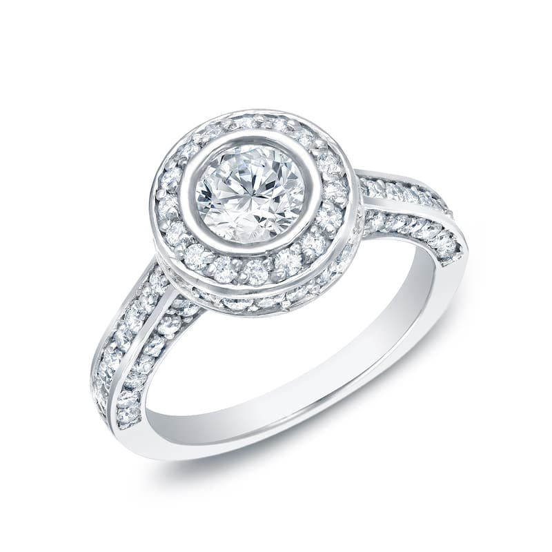 Auriya Certified 1 1/2ct TDW Round Bezel Set Diamond Halo Engagement Ring 14k Gold (H-I, SI1-SI2) - 4