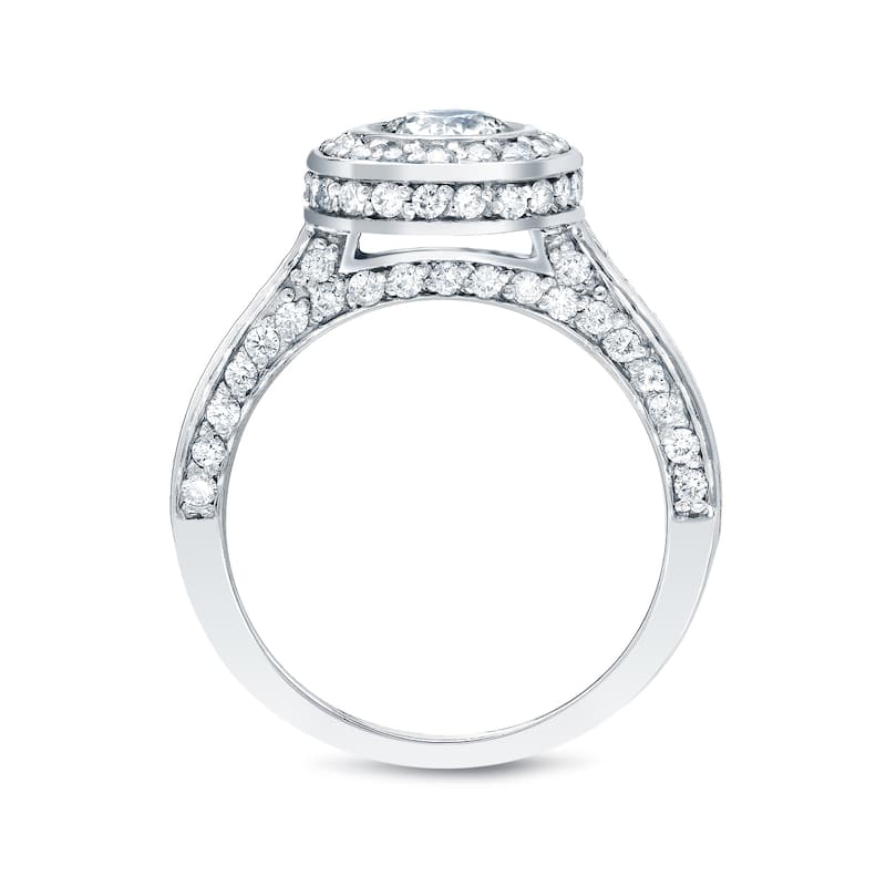 Auriya Certified 1 1/2ct TDW Round Bezel Set Diamond Halo Engagement Ring 14k Gold (H-I, SI1-SI2)