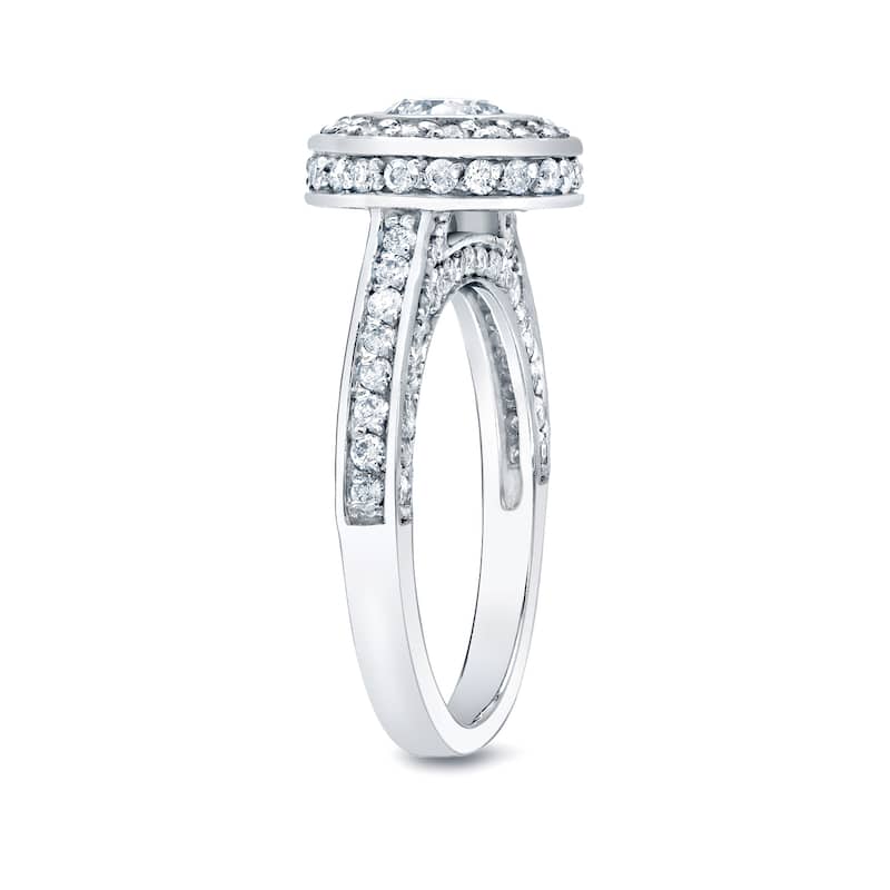 Auriya Certified 1 1/2ct TDW Round Bezel Set Diamond Halo Engagement Ring 14k Gold (H-I, SI1-SI2)