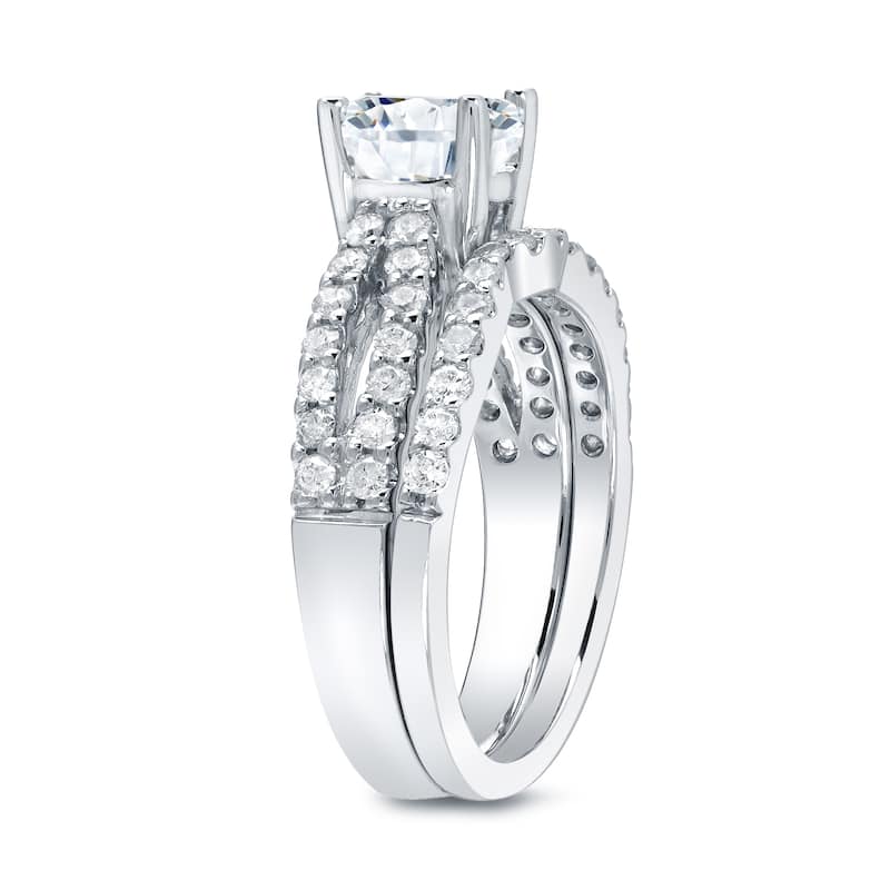 Auriya 1 3/4ctw Split Shank Round Diamond Engagement Ring Set 14k Gold Certified