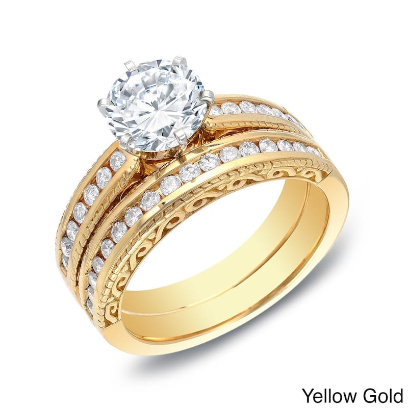 Auriya Vintage 1 1/2ctw Certified Diamond Engagement Ring Set 14k Gold - 4 - Yellow