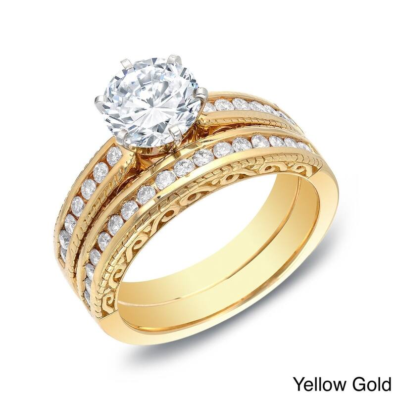 Auriya Vintage 1 1/2ctw Certified Diamond Engagement Ring Set 14k Gold - 4 - Yellow