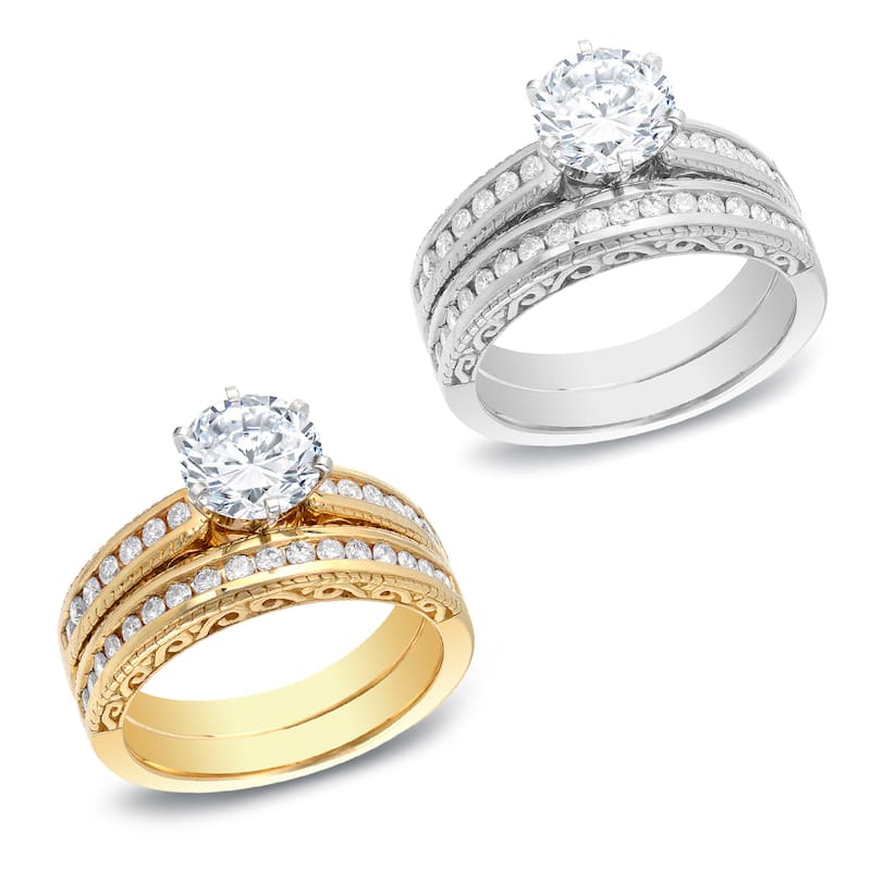 Auriya Vintage 1 1/2ctw Certified Diamond Engagement Ring Set 14k Gold