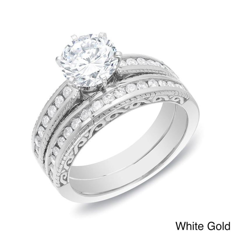 Auriya Vintage 1 1/2ctw Certified Diamond Engagement Ring Set 14k Gold - 4 - White