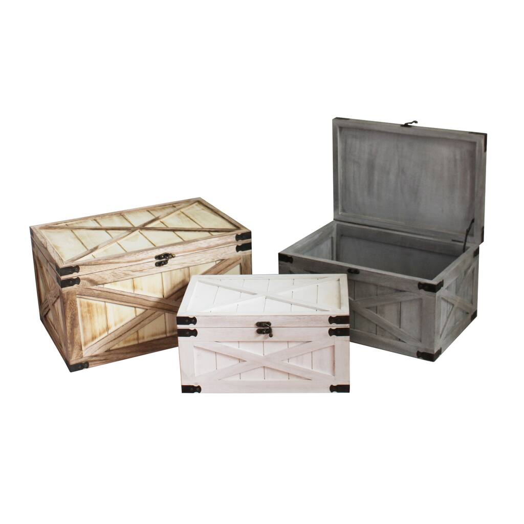 Set of 3 Distressed Wood Chests (China)