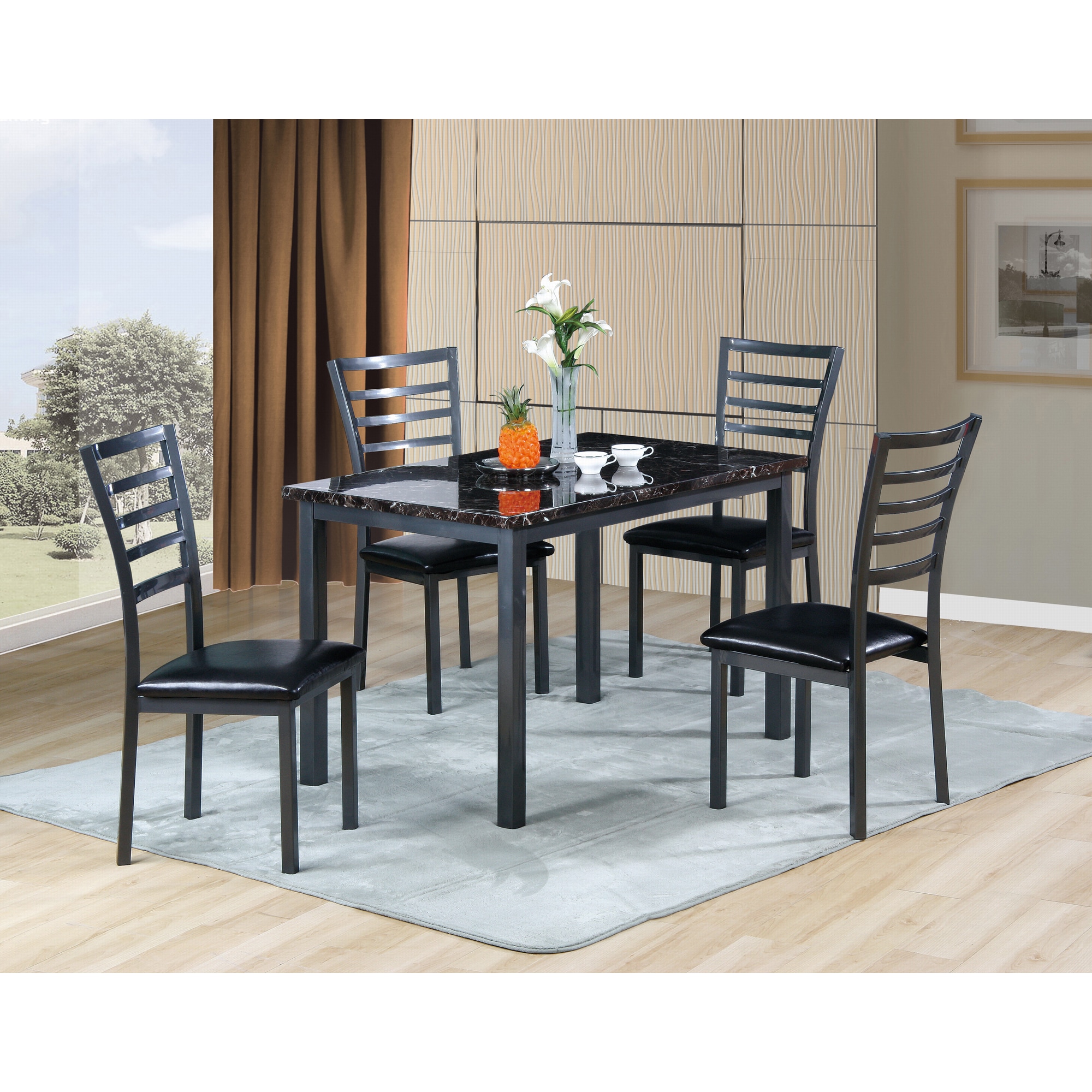 Williams Home Furnishing Imitation Marble Gun Metal Finish 5 piece Dining Set Black Size 5 Piece Sets