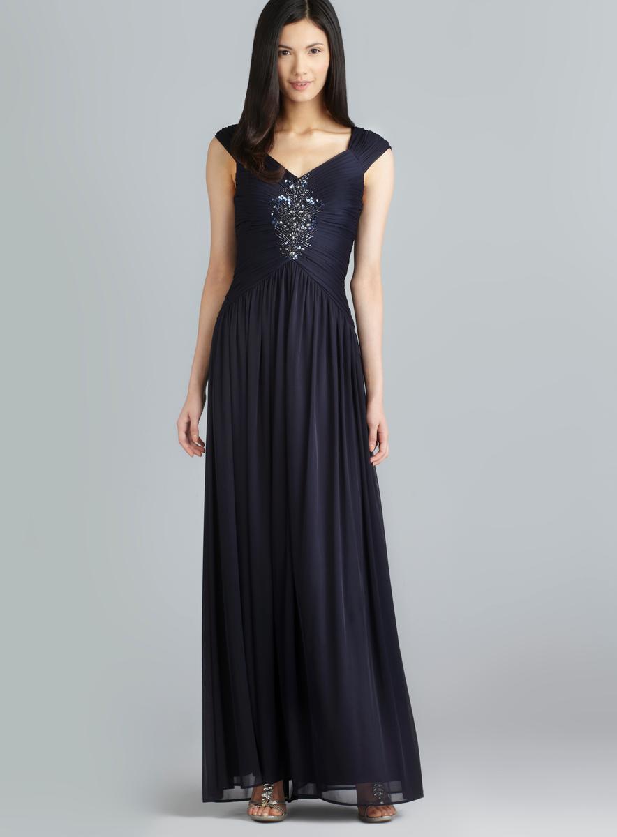 Adrianna Papell Draped Capped Sleeve Beaded Bodice Gown - 15662474 ...