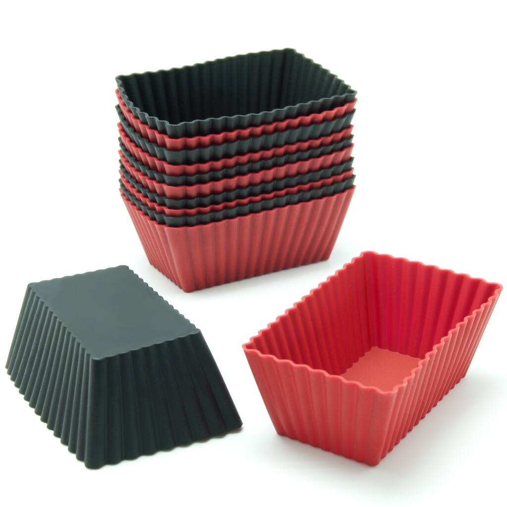 Freshware Red/ Black Rectangular Silicone Reusable Baking Cups (Case of 12)
