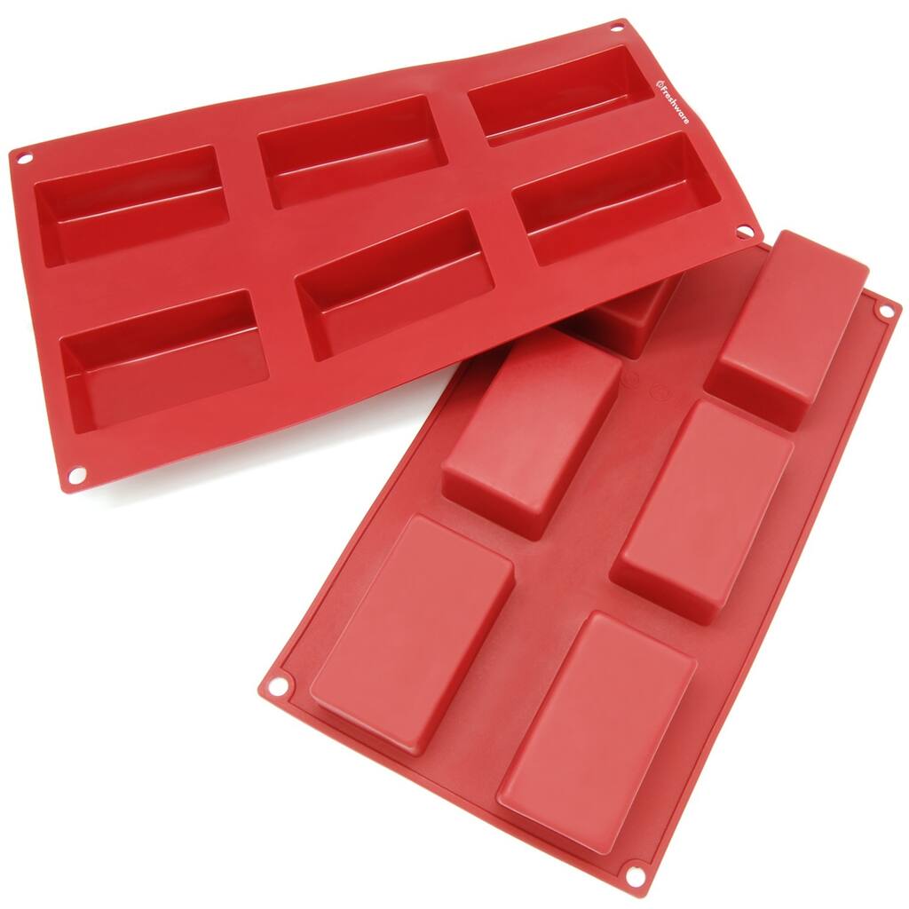 Freshware Red 6-cavity Silicone Rectangular Brownie, Corn Bread, Muffin and Soap Molds (Pack of 2)