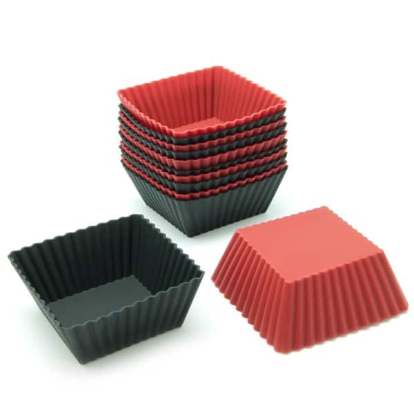 Freshware Red and Black Square Silicone Reusable Baking Cups (Pack