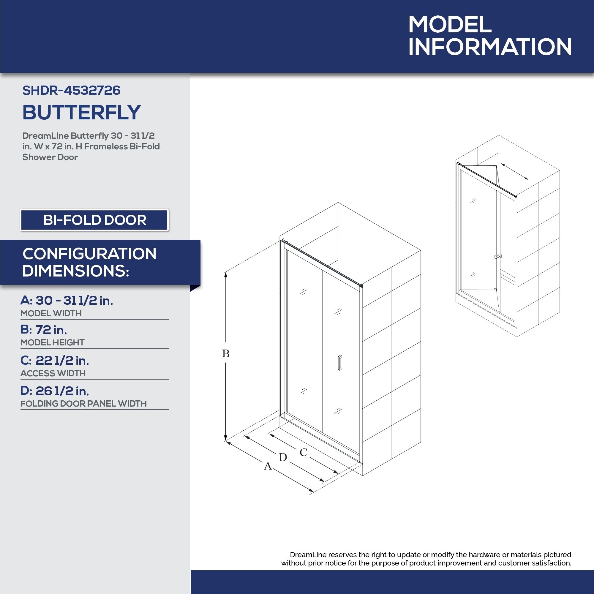 Shop Dreamline Butterfly 32 In D X 32 In W X 74 3 4 In H