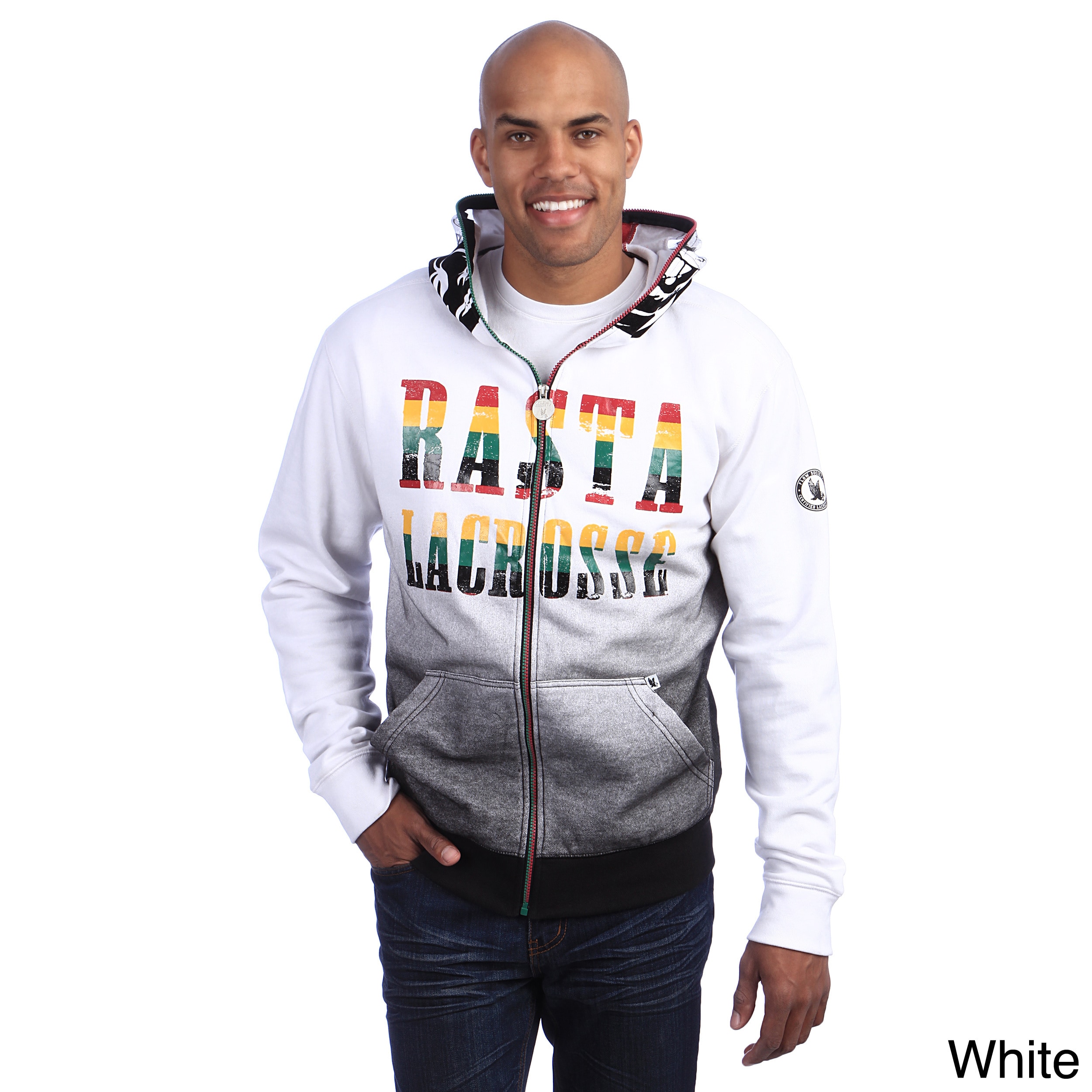 Flow Society Flow Society Mens Rasta Lax Lion Zip Lacrosse Hoodie White Size XS