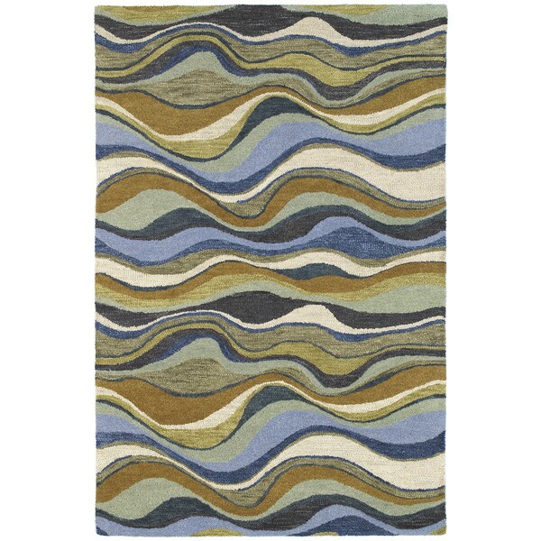 Hand-Tufted 'Manhattan' Blue Waves Rug - 7'6 x 9'0
