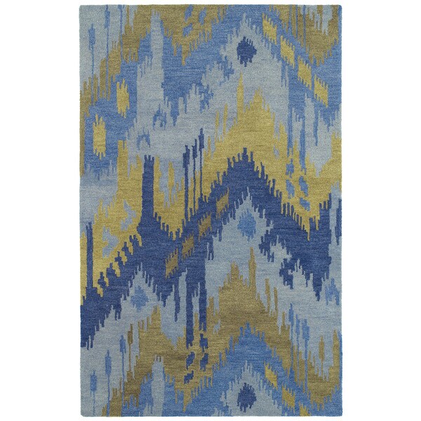 Manhattan Hand-tufted Blue Ikat Wool Rug - 7'6 x 9'