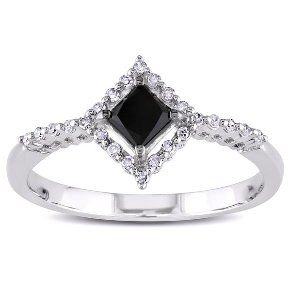 Miadora 10k White Gold 1/2ct TDW Princess cut Black and White Diamond