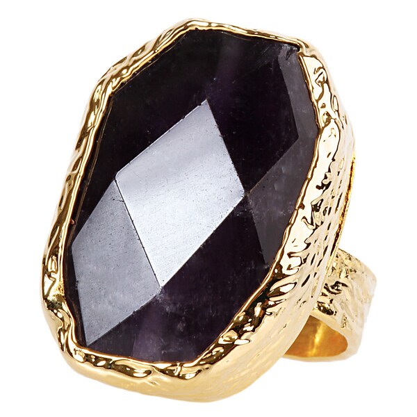 ELYA Goldplated Amethyst and Mother of Pearl Adjustable Ring