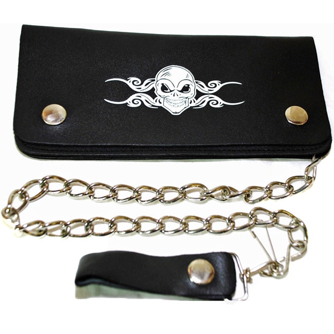 Hollywood Tag Skull Tattoo Leather Bi fold Chain Wallet