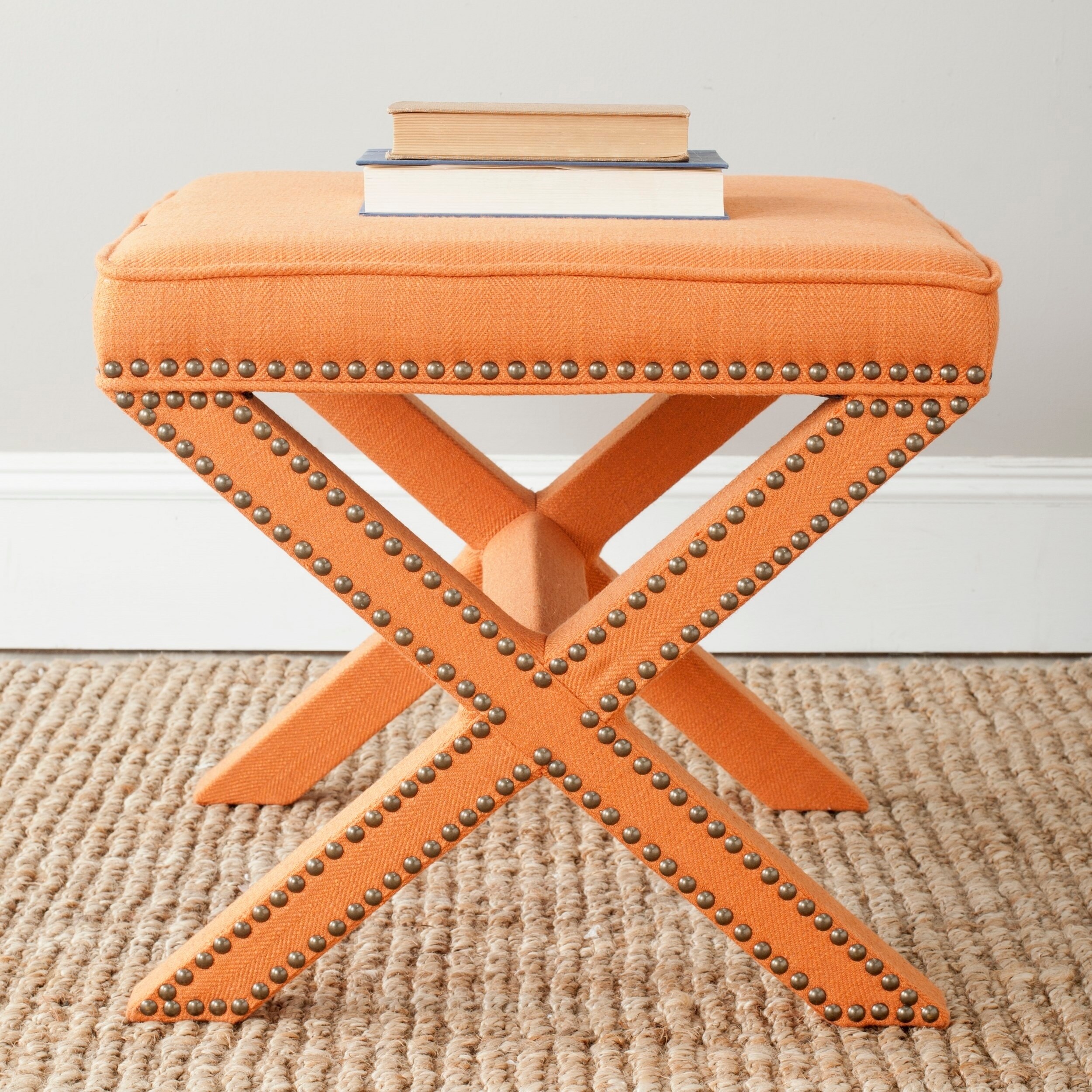 Shop Safavieh Palmer X Bench Nailhead Tangerine Orange Ottoman