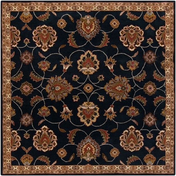 Hand-tufted Caliban Traditional Floral Ink Wool Area Rug - 4' Square