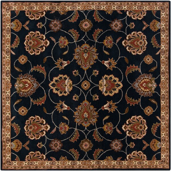Hand-tufted Caliban Traditional Floral Ink Wool Area Rug (4' Square)