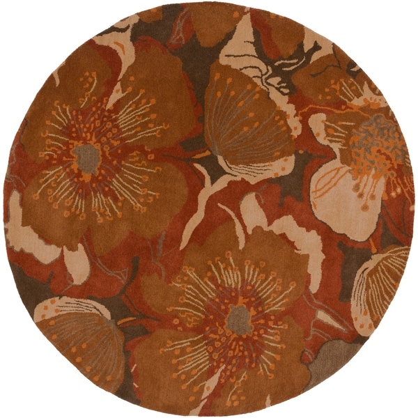 Hand-tufted Caerwyn Sepia Wool Transitional Floral Area Rug - 6' Round